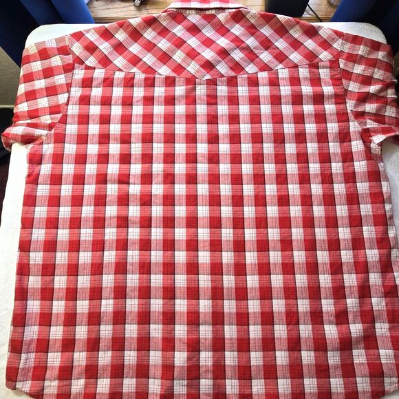Falcon Bay Mens Red Plaid Pearl Snap Western Shirt 3XLT Pockets Short Sleeve - Picture 2 of 5
